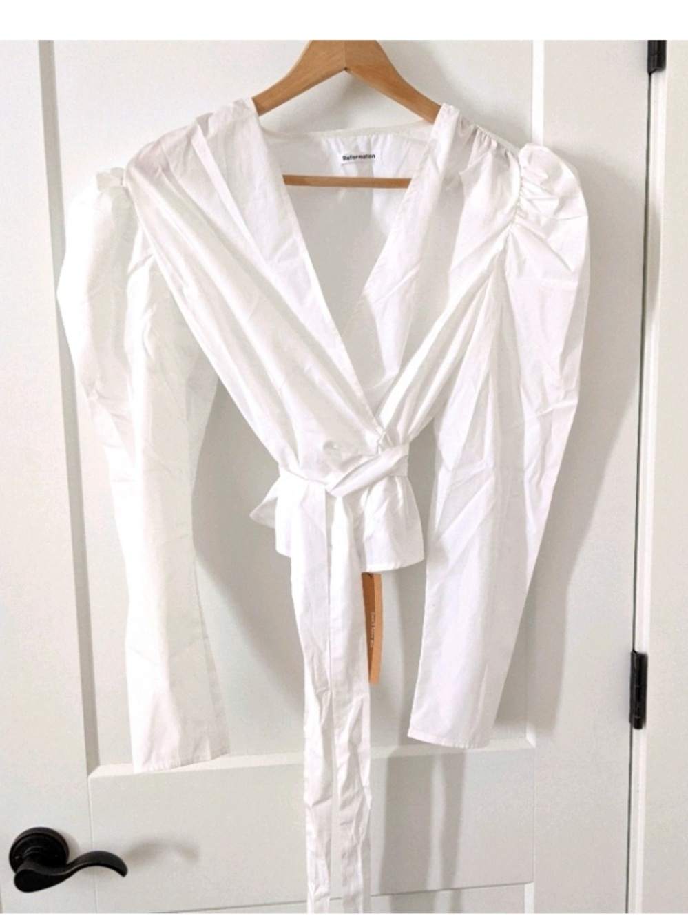 Reformation wrap long  top poof sleeve $150 M summer blouse casual revolve boho
